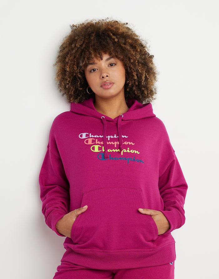 Champion Powerblend Fleece Relaxed Stacked Scripts Logo - Naisten Pinkki Huppari - Suomi 3976108-XJ